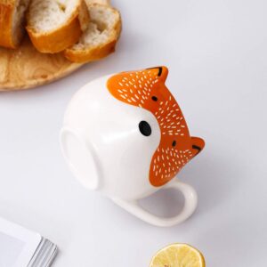 GoldenPlayer 3D Fox Mug Stoneware Coffee Mug Tea Cup Hand Painted Ceramic Animal Coffee Cup Mug, Orange and White