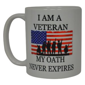 Rogue River Tactical Military Veteran Coffee Mug USA Flag American I Am A My Oath Never Expires Novelty Cup Gift For Marine Navy Army Air Force