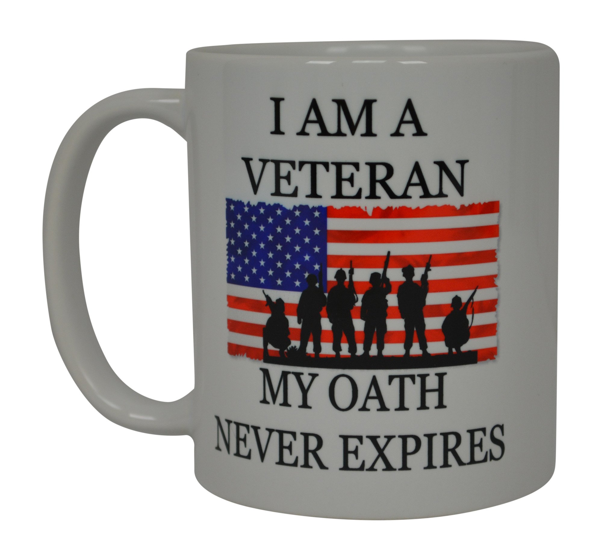 Rogue River Tactical Military Veteran Coffee Mug USA Flag American I Am A My Oath Never Expires Novelty Cup Gift For Marine Navy Army Air Force