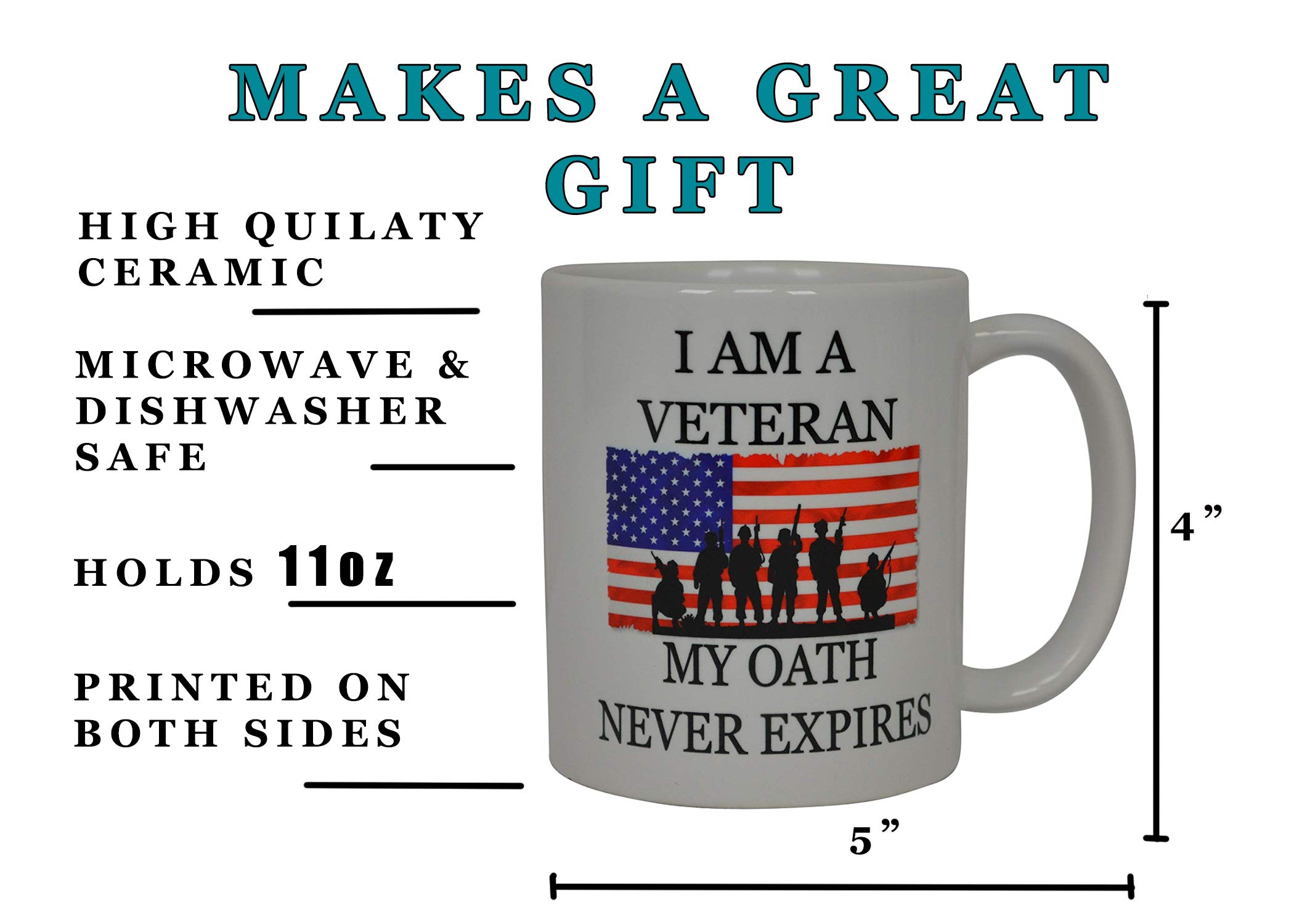 Rogue River Tactical Military Veteran Coffee Mug USA Flag American I Am A My Oath Never Expires Novelty Cup Gift For Marine Navy Army Air Force