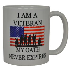 Rogue River Tactical Military Veteran Coffee Mug USA Flag American I Am A My Oath Never Expires Novelty Cup Gift For Marine Navy Army Air Force