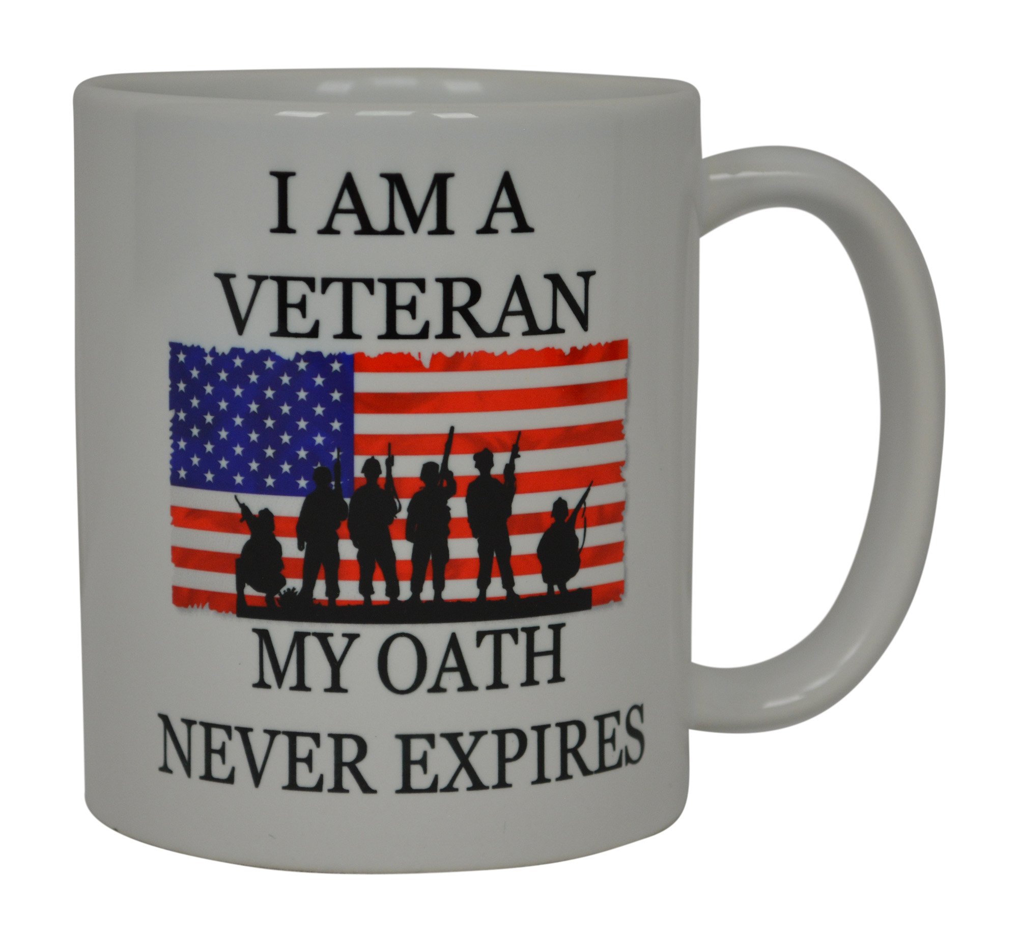 Rogue River Tactical Military Veteran Coffee Mug USA Flag American I Am A My Oath Never Expires Novelty Cup Gift For Marine Navy Army Air Force