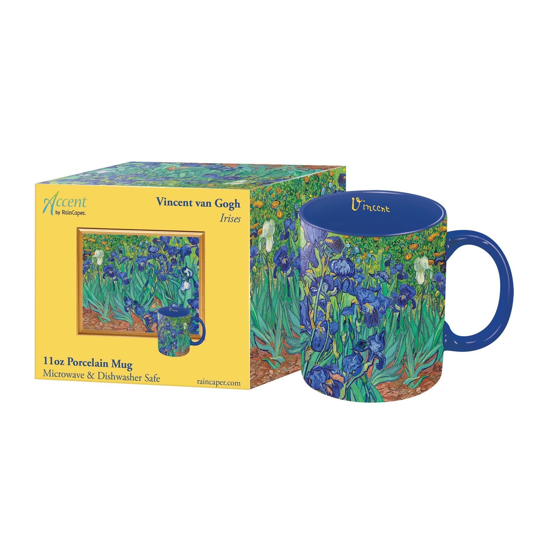 RainCaper Van Gogh Irises Large Porcelain Fine Art Coffee and Tea Mug for Home and Office, 11 Oz, Dishwasher and Microwave Safe