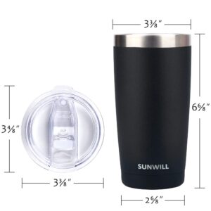 SUNWILL 20oz Tumbler with Lid, Stainless Steel Vacuum Insulated Double Wall Travel Tumbler, Durable Insulated Coffee Mug, Powder Coated Black, Thermal Cup with Splash Proof Sliding Lid