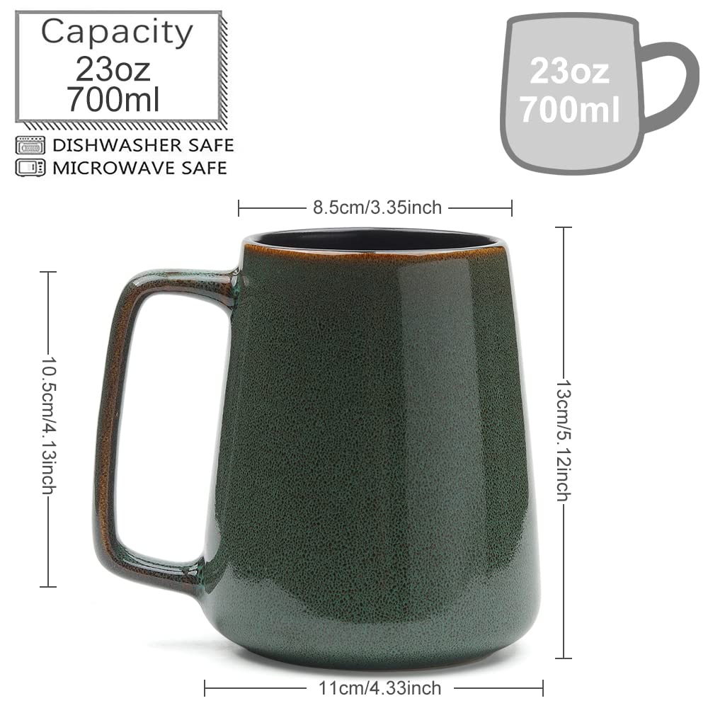 KELINGO Large 24 OZ/700ml Ceramic Coffee Mugs with Golden Handle, Extra Big Jumbo Tea Cup Mug for Office and Home, Gift and Present