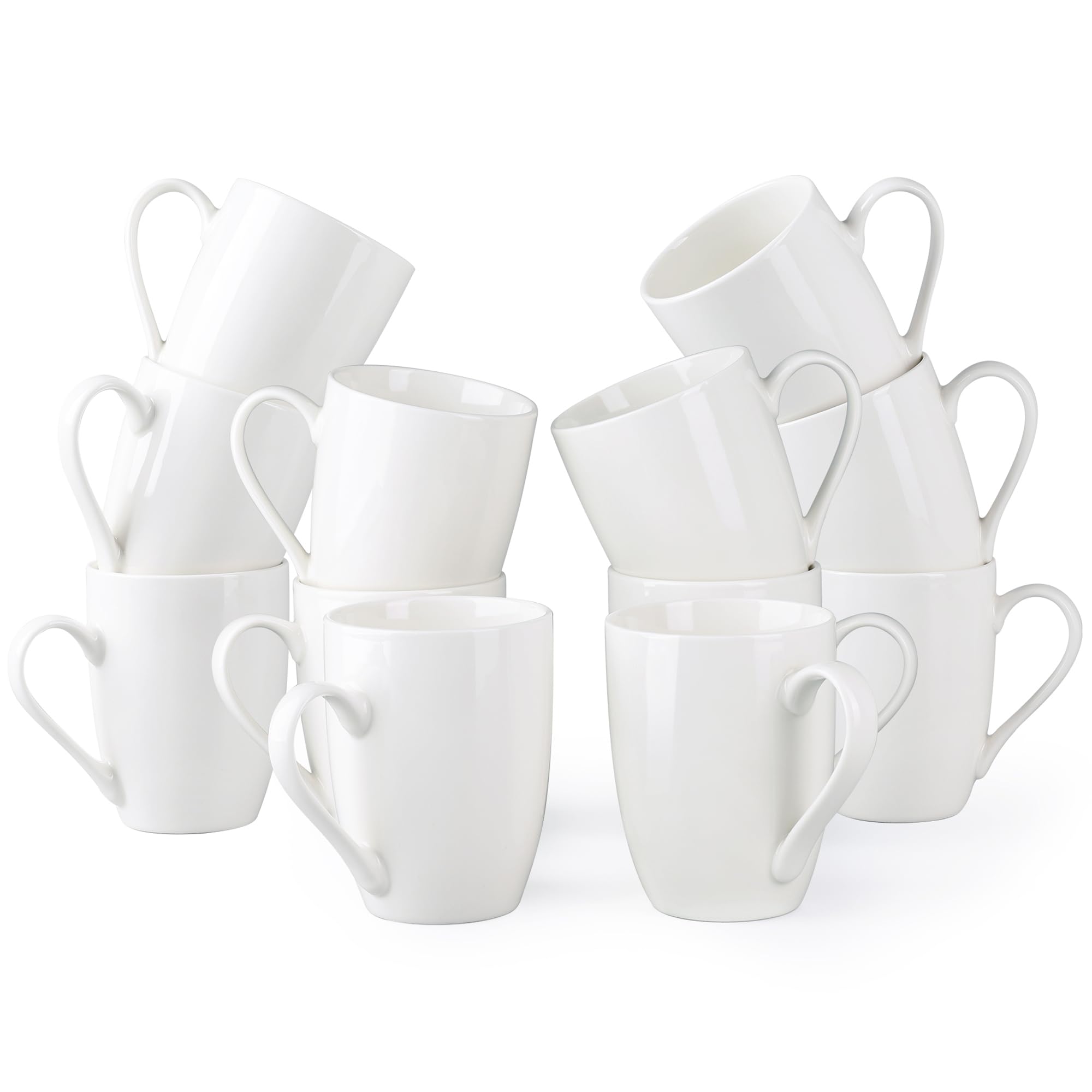 GBHOME 12 OZ Off White Coffee Mugs, Ceramic Coffee Mugs Set with Large Handle for Man,Woman,Dad,Mom, Light Weight Coffee Mugs for Latte/Cappuccino/Cocoa/Milk, Dishwasher &Microwave Safe,12Pcs