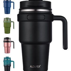 ALOUFEA 20 oz Insulated Coffee Mug Tumbler with Handle, Stainless Steel Travel Mug Tumbler with Lid and Straw,Double Wall Vacuum Leak Proof Ice Coffee Thermal Cup, Black