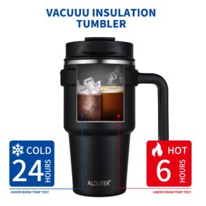 ALOUFEA 20 oz Insulated Coffee Mug Tumbler with Handle, Stainless Steel Travel Mug Tumbler with Lid and Straw,Double Wall Vacuum Leak Proof Ice Coffee Thermal Cup, Black