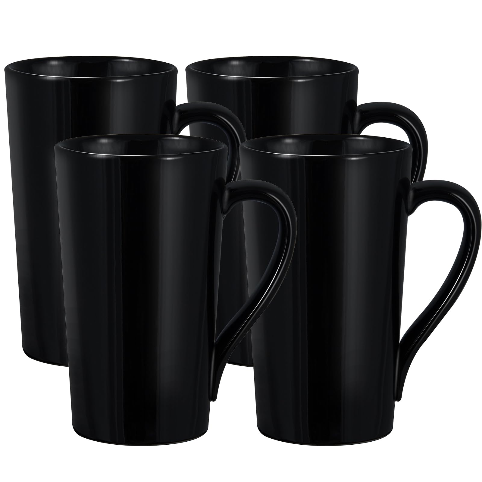 YINUOWEI 20oz Porcelain Coffee Mugs Set of 4, Large Tall Coffee Mugs with Handles, Modern Ceramic Coffee Cups for Coffee, Tea, Cocoa, Milk, Gifts for Women Men - Black