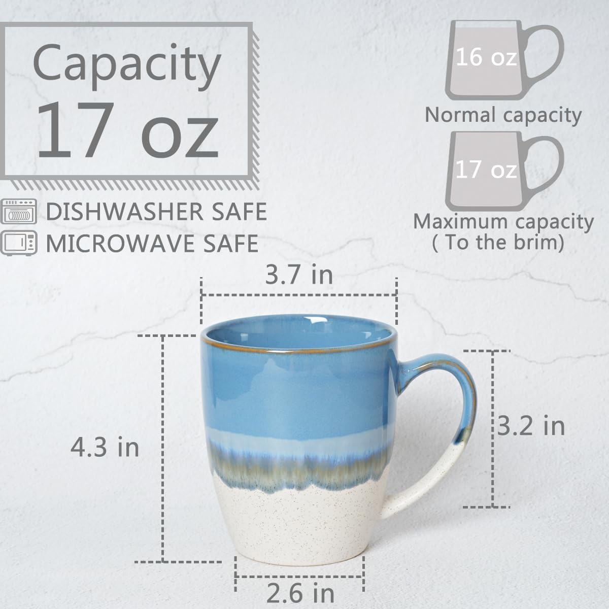 Bosmarlin Ceramic Coffee Mug Set of 4, 17 Oz, Coffee Cups with Big Handle, Microwave Safe, Unique Reactive Glaze