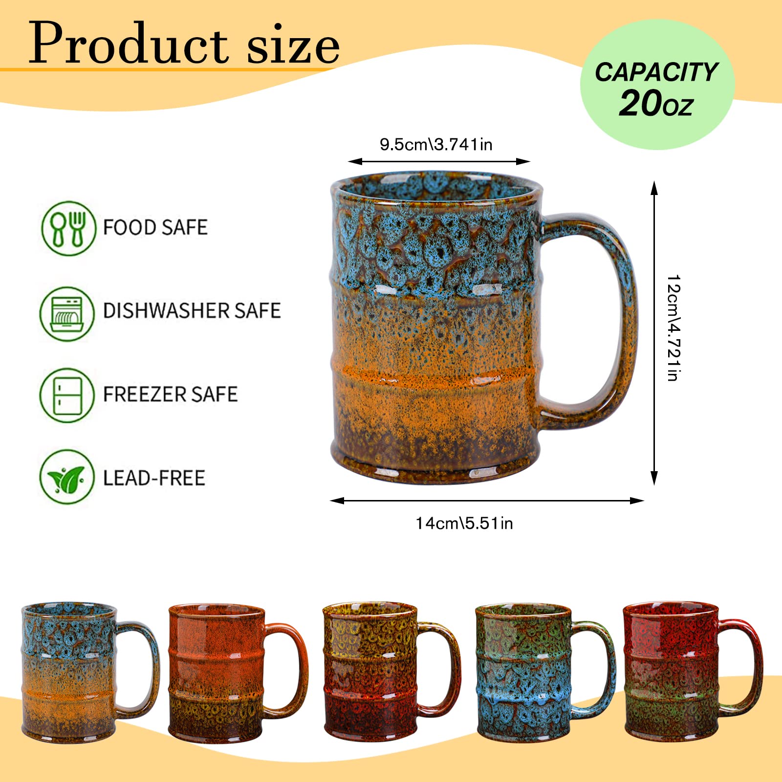 Coffee Mug-Beer Mugs,20 Oz Coffee Cups Ceramic Tea Cup Large Coffee Mug for Office and Home - Dishwasher and Microwave Safe Novelty Coffee Mugs, 1pcs. (Green)