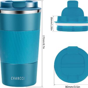 Travel Coffee Mug Spill Proof Leakproof 16 oz Insulated Coffee Mug with Screw Lid, Stainless Steel Vacuum Tumbler Reusable Thermal Coffee Cup to go for Hot and Cold Drinks -510ml,Blue