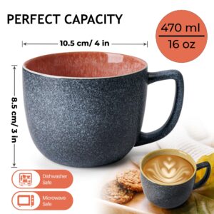 MIAMIO - 6 x 16 oz. coffee cups/mug set/coffee cup large/modern stoneware coffee mugs - Las Palmitas Collection