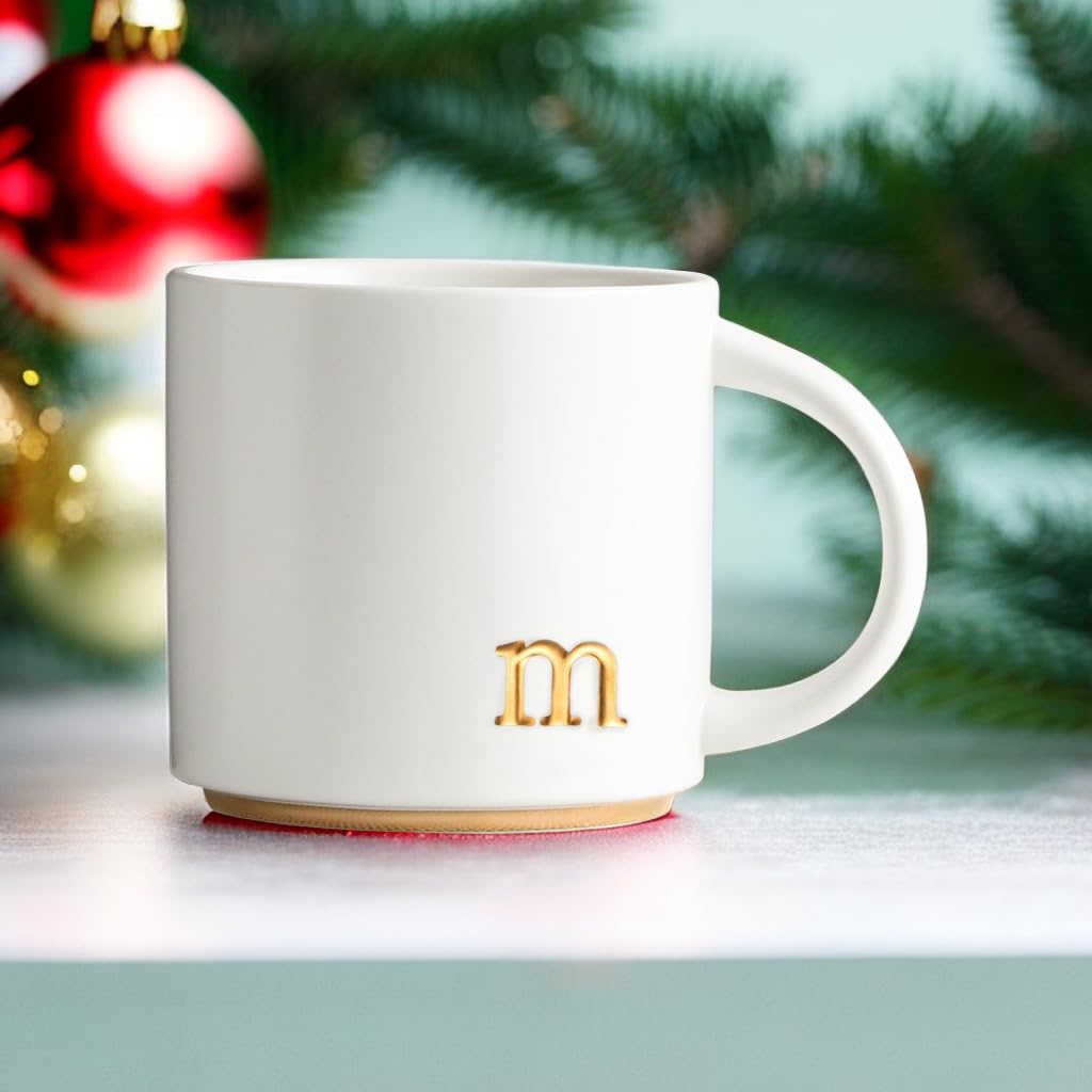 COLLECTIVE HOME - Monogram Ceramic Mugs, 15 oz Golden Initial Coffee Cups, Elegant Alphabet Tea Mugs, Elegant Personalized Mug with Gift Box, Luxurious Cups for Office and Home (m)