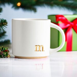 COLLECTIVE HOME - Monogram Ceramic Mugs, 15 oz Golden Initial Coffee Cups, Elegant Alphabet Tea Mugs, Elegant Personalized Mug with Gift Box, Luxurious Cups for Office and Home (m)