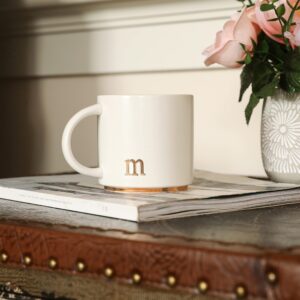 COLLECTIVE HOME - Monogram Ceramic Mugs, 15 oz Golden Initial Coffee Cups, Elegant Alphabet Tea Mugs, Elegant Personalized Mug with Gift Box, Luxurious Cups for Office and Home (m)