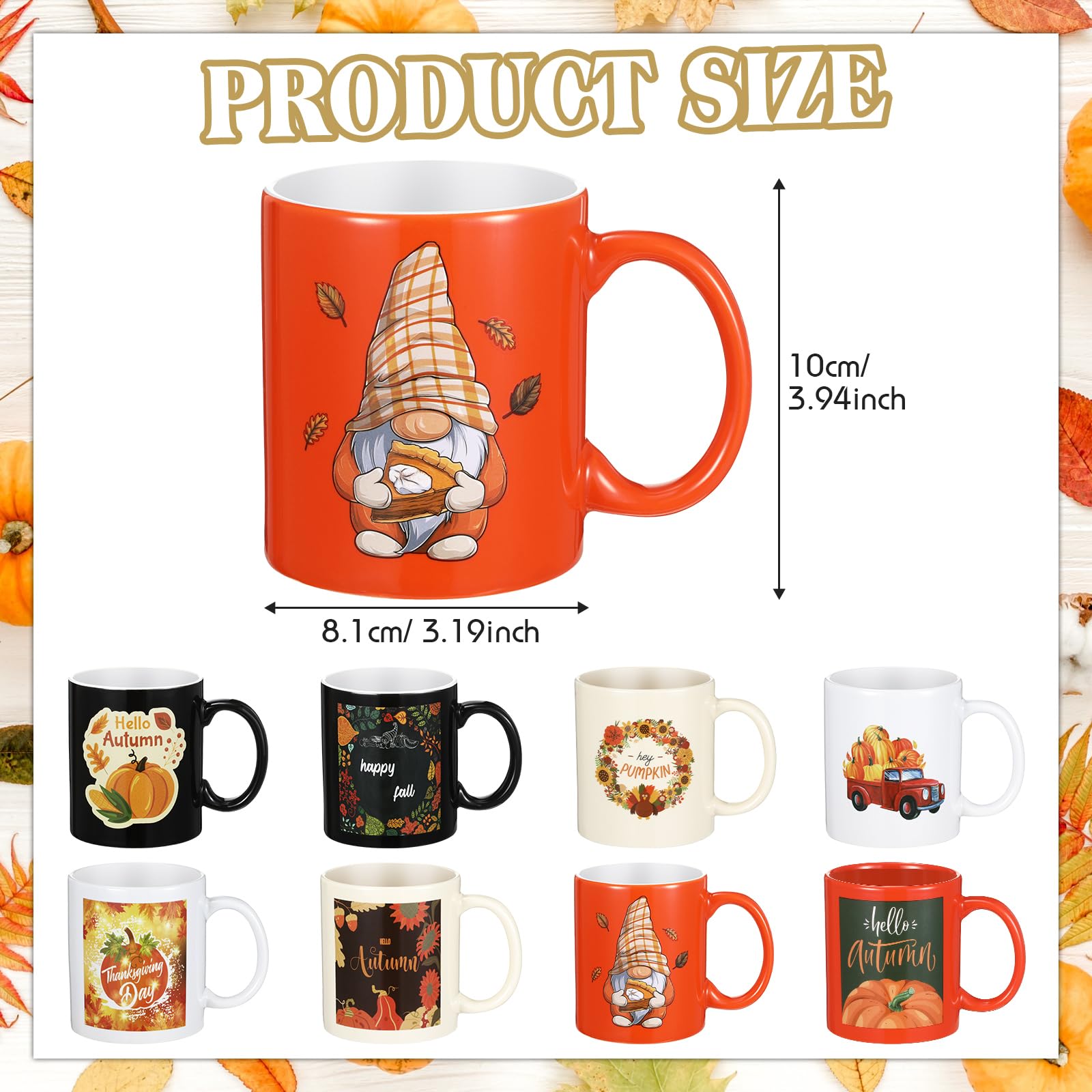 Maxdot 8 Pieces Pumpkin Mugs Autumn Coffee Mug 12oz Fall Cup Thanksgiving Mugs Set with Handle Ceramic Mugs for Home School Office Table Centerpieces Housewarming Holiday Party Gift