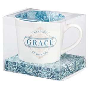 Christian Art Gifts Coffee Mug w/Scripture for Women, God's Grace - Lead-Free, Cadmium-Free, and Non-Toxic White Ceramic Cup and Teal Paisley, 13 oz, 1 Count