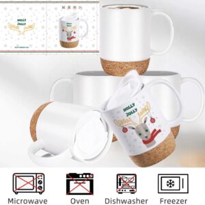 ALLTHINGVB Ceramic Christmas Reindeer White Mug with Cork Base and PP Lid, Luxury Christmas Tea Mugs for Coffee, Hot Chocolate, Best Gift for your Love,Family, Friends.14 oz