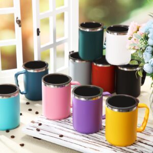 Roshtia 10 Pcs Coffee Travel Mug Vacuum Reusable Insulated Coffee Mug with Lid and Handle 17 oz Camping Insulated Cup Double Wall Stainless Steel Mug for Men Women Home Office Outdoors (Multicolor)