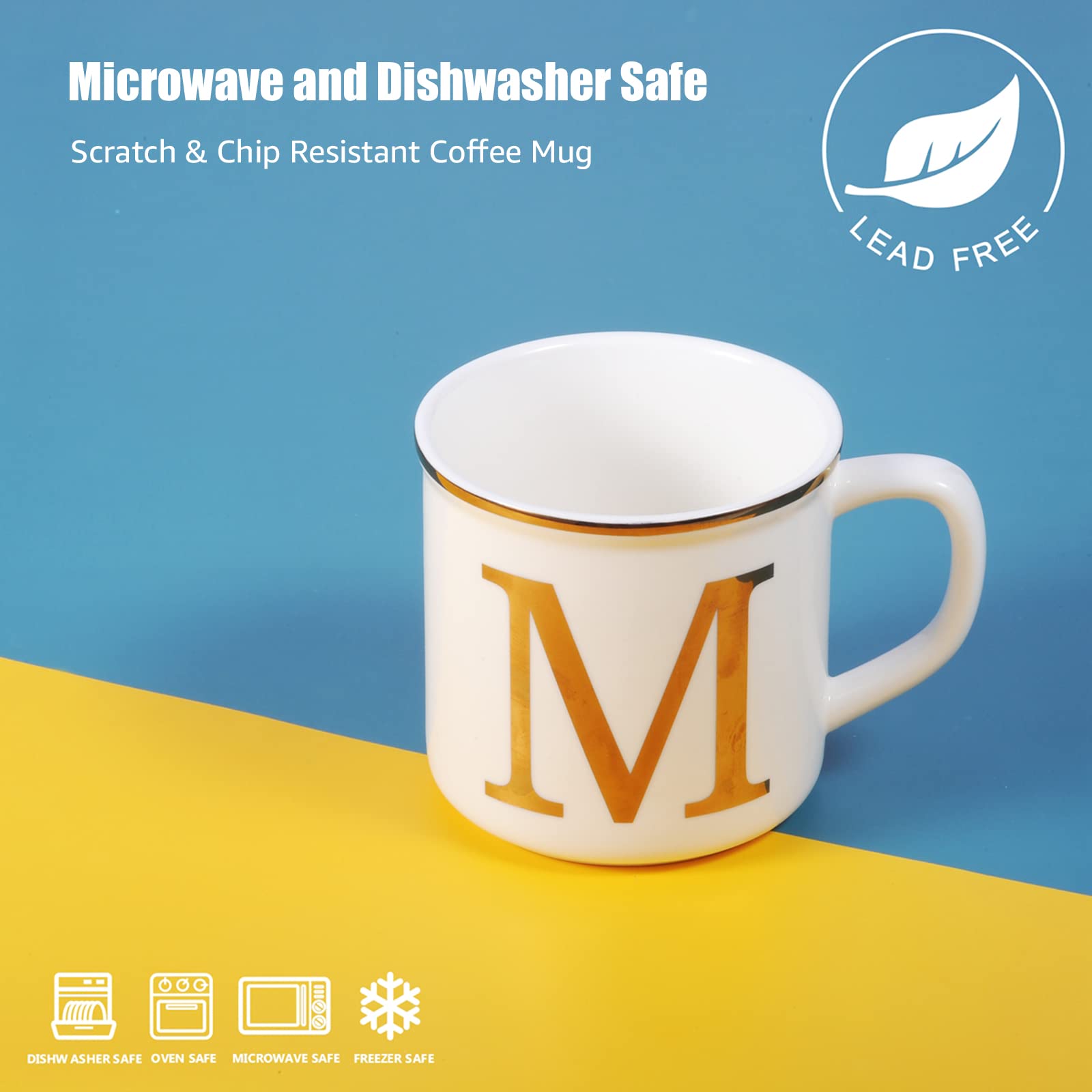 Miicol Micorave Safe Gold Initials 16 oz Large Cup Monogramm Personalized- Gifts Mug with Man and Women's Initials -Gold Letters M