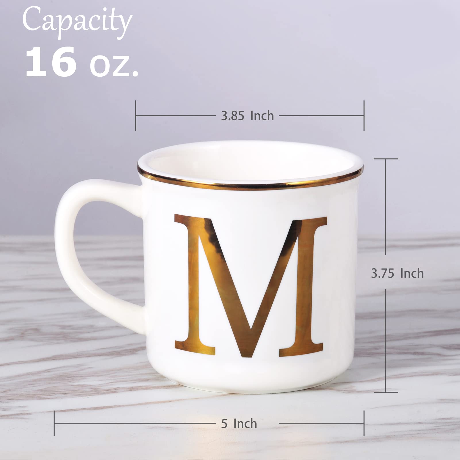 Miicol Micorave Safe Gold Initials 16 oz Large Cup Monogramm Personalized- Gifts Mug with Man and Women's Initials -Gold Letters M