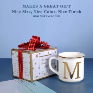 Miicol Micorave Safe Gold Initials 16 oz Large Cup Monogramm Personalized- Gifts Mug with Man and Women's Initials -Gold Letters M