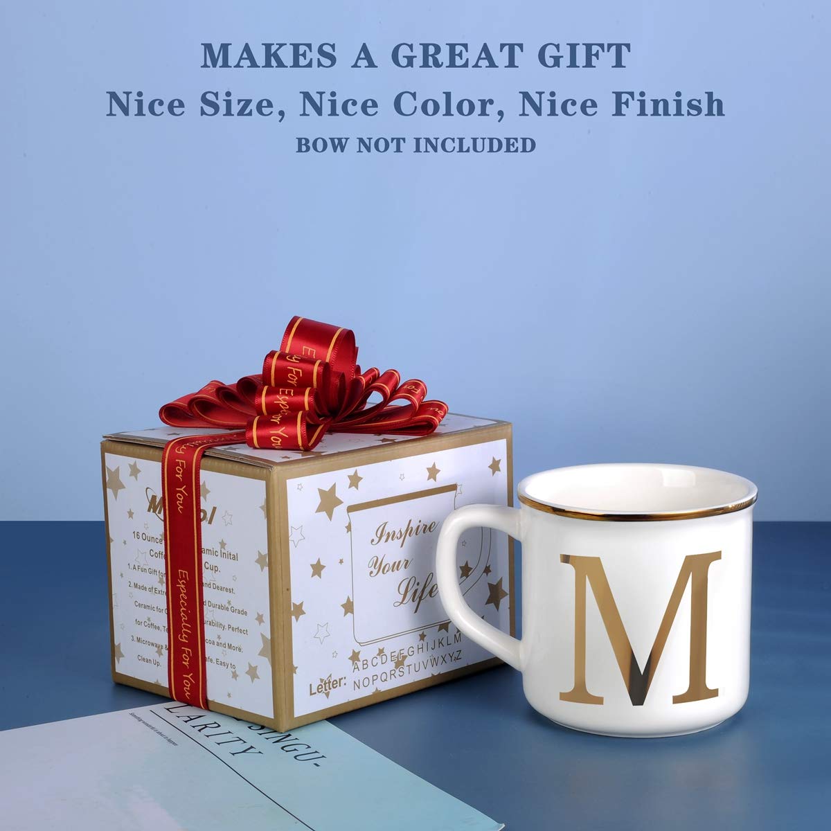 Miicol Micorave Safe Gold Initials 16 oz Large Cup Monogramm Personalized- Gifts Mug with Man and Women's Initials -Gold Letters M