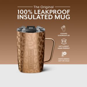 BrüMate Toddy - 16oz 100% Leak Proof Insulated Coffee Mug with Handle & Lid - Stainless Steel Coffee Travel Mug - Double Walled Coffee Cup (Gold Leopard)