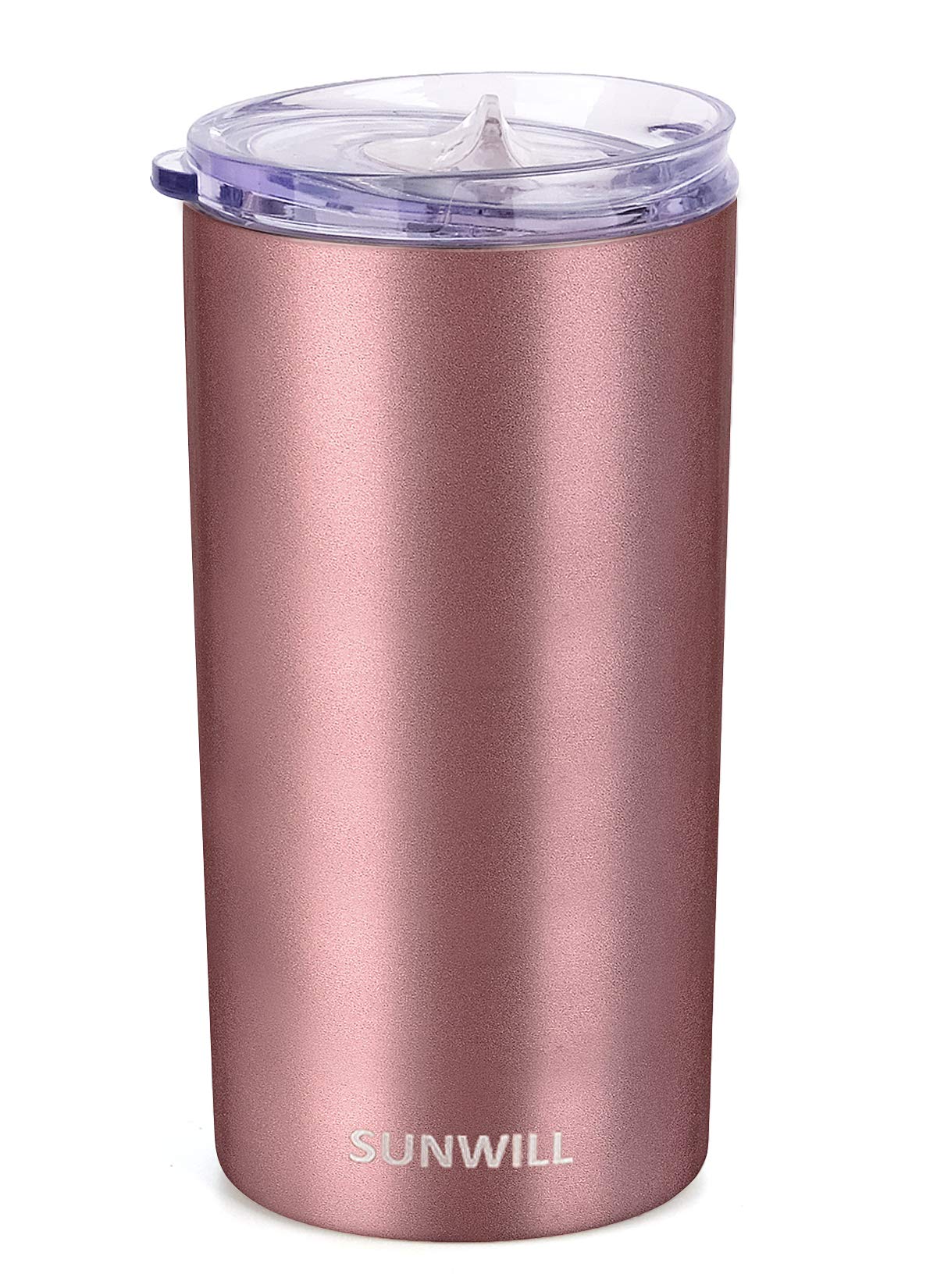 SUNWILL 12oz Tumbler with Lid, Insulated Coffee Travel Mug, Skinny Tumbler Lowball, Double Wall Stainless Steel Coffee Cup for Tea and Beverage, Rose Gold