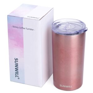 SUNWILL 12oz Tumbler with Lid, Insulated Coffee Travel Mug, Skinny Tumbler Lowball, Double Wall Stainless Steel Coffee Cup for Tea and Beverage, Rose Gold