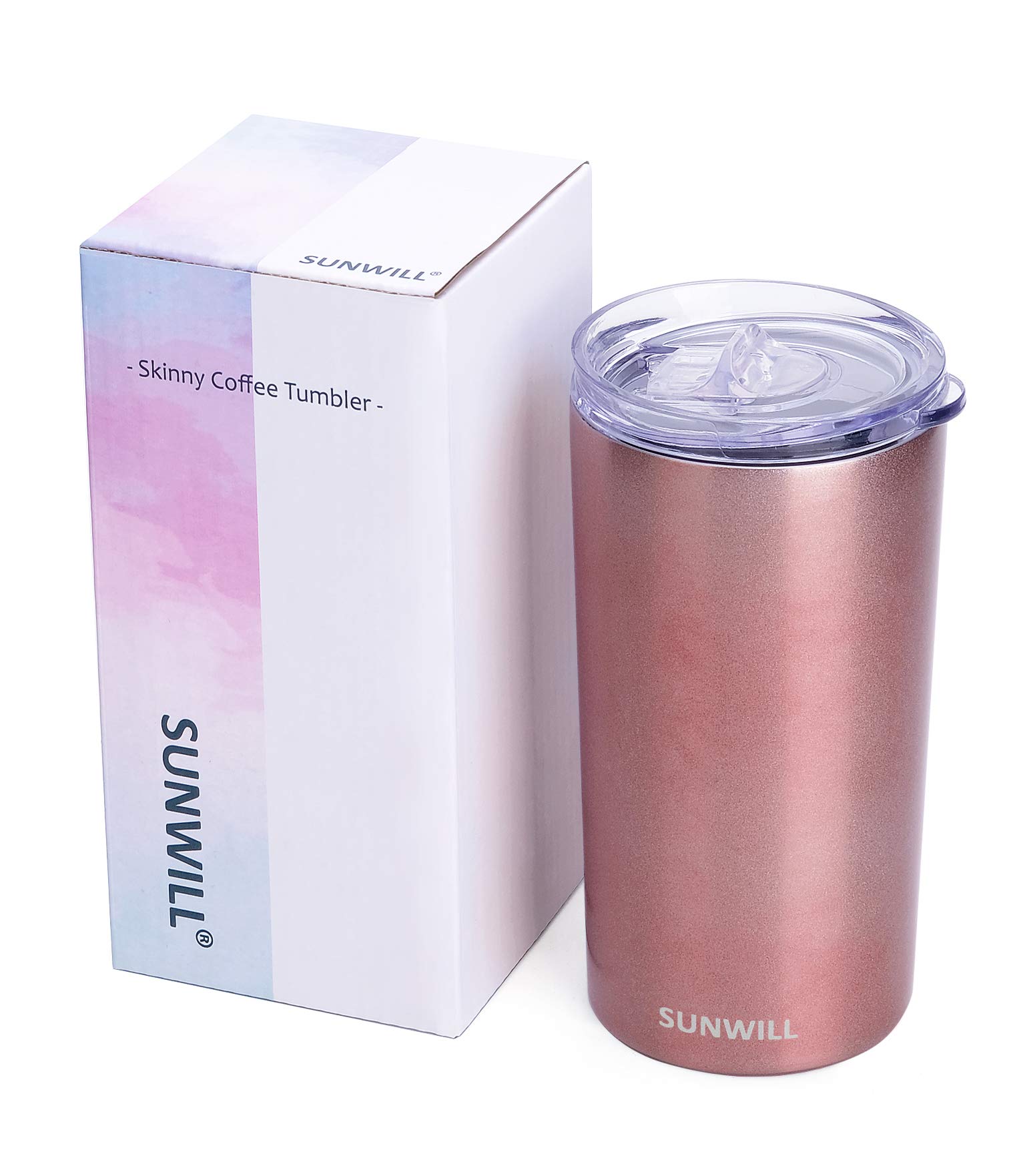 SUNWILL 12oz Tumbler with Lid, Insulated Coffee Travel Mug, Skinny Tumbler Lowball, Double Wall Stainless Steel Coffee Cup for Tea and Beverage, Rose Gold