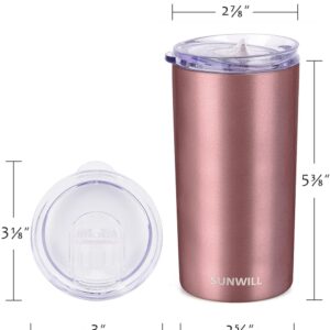 SUNWILL 12oz Tumbler with Lid, Insulated Coffee Travel Mug, Skinny Tumbler Lowball, Double Wall Stainless Steel Coffee Cup for Tea and Beverage, Rose Gold