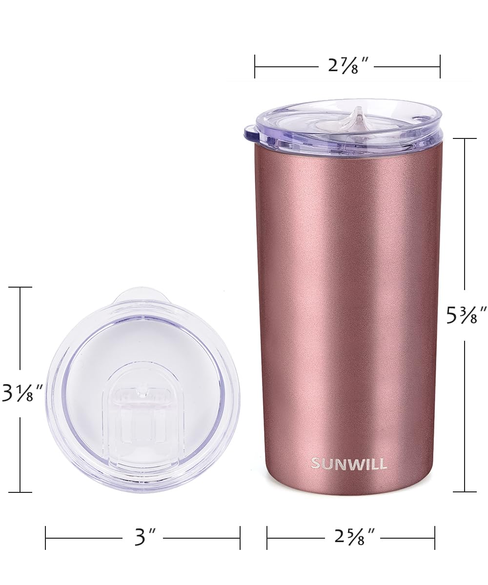 SUNWILL 12oz Tumbler with Lid, Insulated Coffee Travel Mug, Skinny Tumbler Lowball, Double Wall Stainless Steel Coffee Cup for Tea and Beverage, Rose Gold