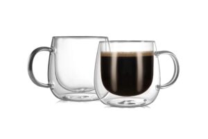 cnglass double walled glass coffee mugs 10oz,large insulated espresso cups,set of 2 clear glasses cappuccino mug with handle(tea latte glassware)