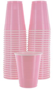 amcrate disposable plastic cups, pink colored plastic cups, 18-ounce plastic party cups, strong and sturdy disposable cups for party, wedding, christmas, halloween party cup, 50 pack