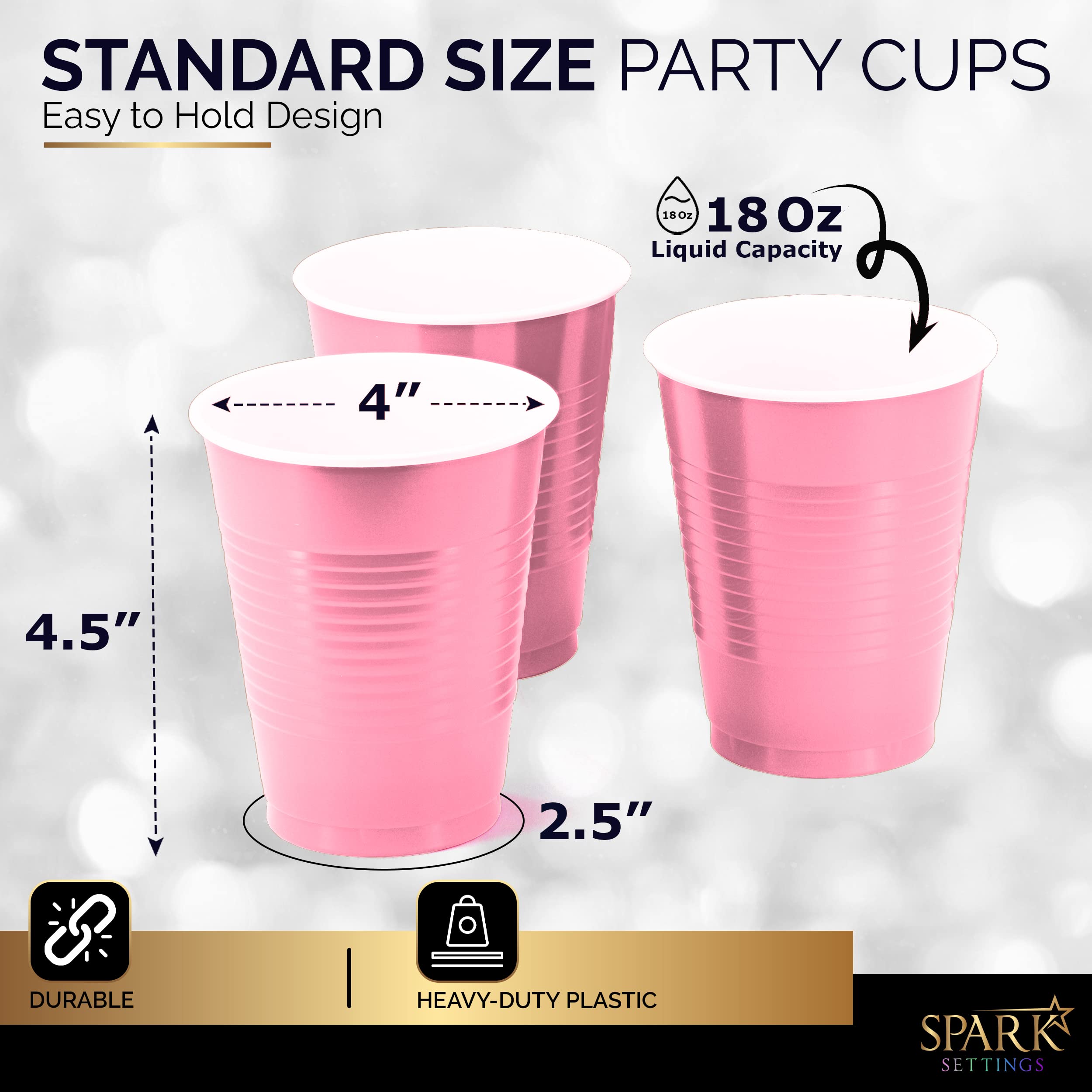 Amcrate Disposable Plastic Cups, Pink Colored Plastic Cups, 18-Ounce Plastic Party Cups, Strong and Sturdy Disposable Cups for Party, Wedding, Christmas, Halloween Party Cup, 50 Pack