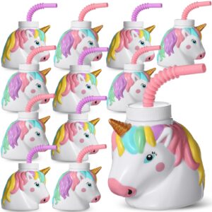 mifoci unicorn birthday party favor gift supplies unicorn cups with straws,10 oz plastic unicorn shape cup reusable for girls birthday baby shower unicorn theme party supplies(pastel color, 12 set)