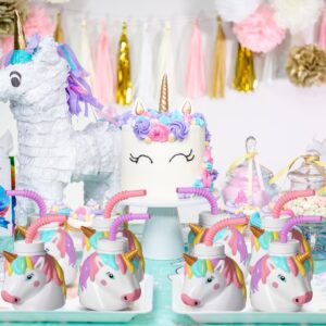 Mifoci Unicorn Birthday Party Favor Gift Supplies Unicorn Cups with Straws,10 oz Plastic Unicorn Shape Cup Reusable for Girls Birthday Baby Shower Unicorn Theme Party Supplies(Pastel Color, 12 Set)