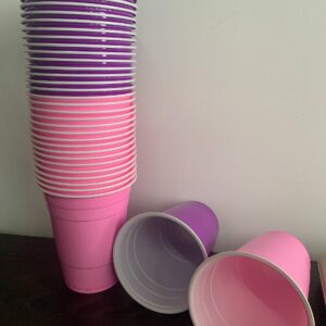 16 Oz Unicorn Color Themed Pink and Purple Disposable Party Cups, 50 Plastic Cups (Total), Strong & Sturdy, BPA free