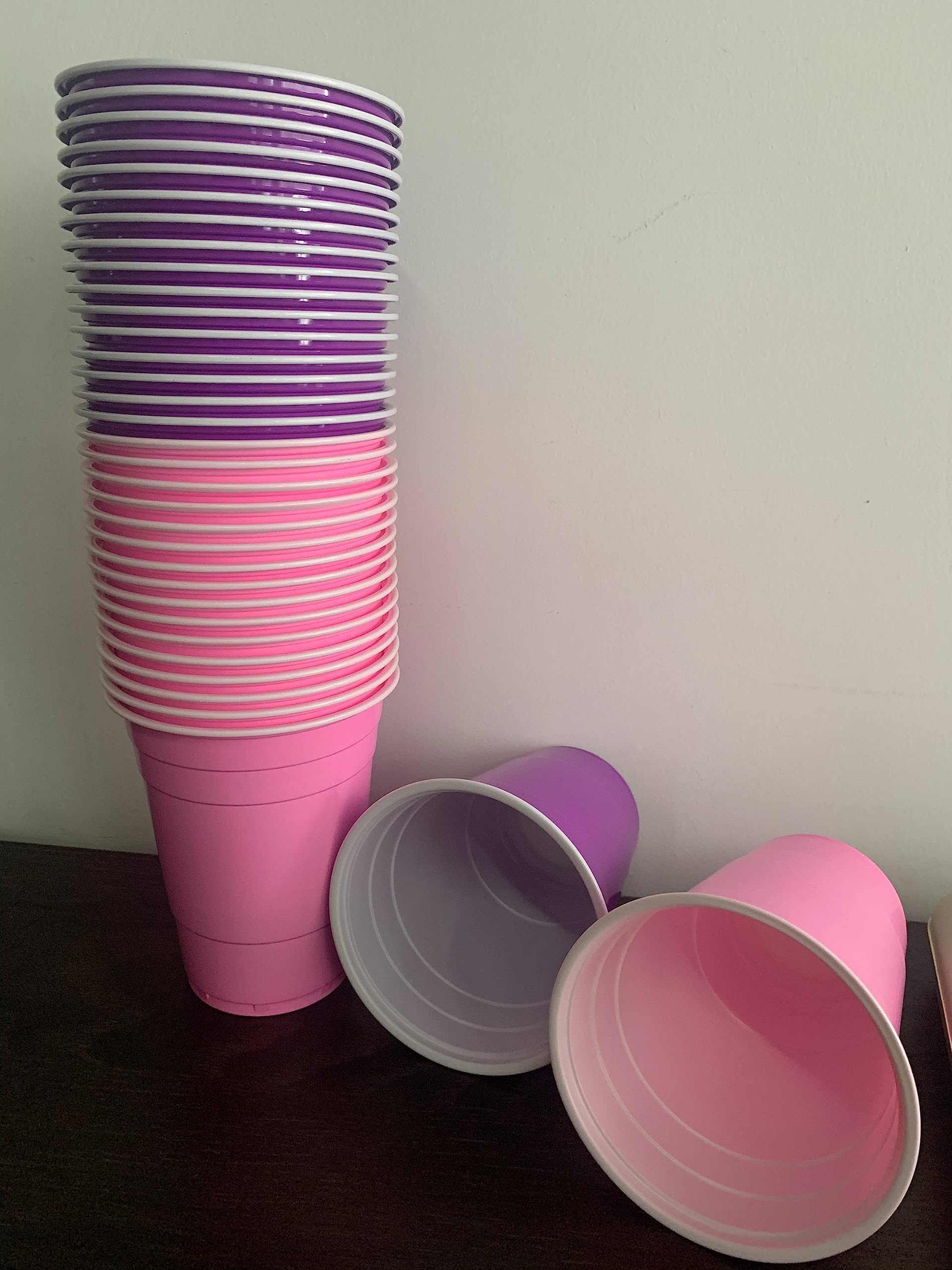 16 Oz Unicorn Color Themed Pink and Purple Disposable Party Cups, 50 Plastic Cups (Total), Strong & Sturdy, BPA free