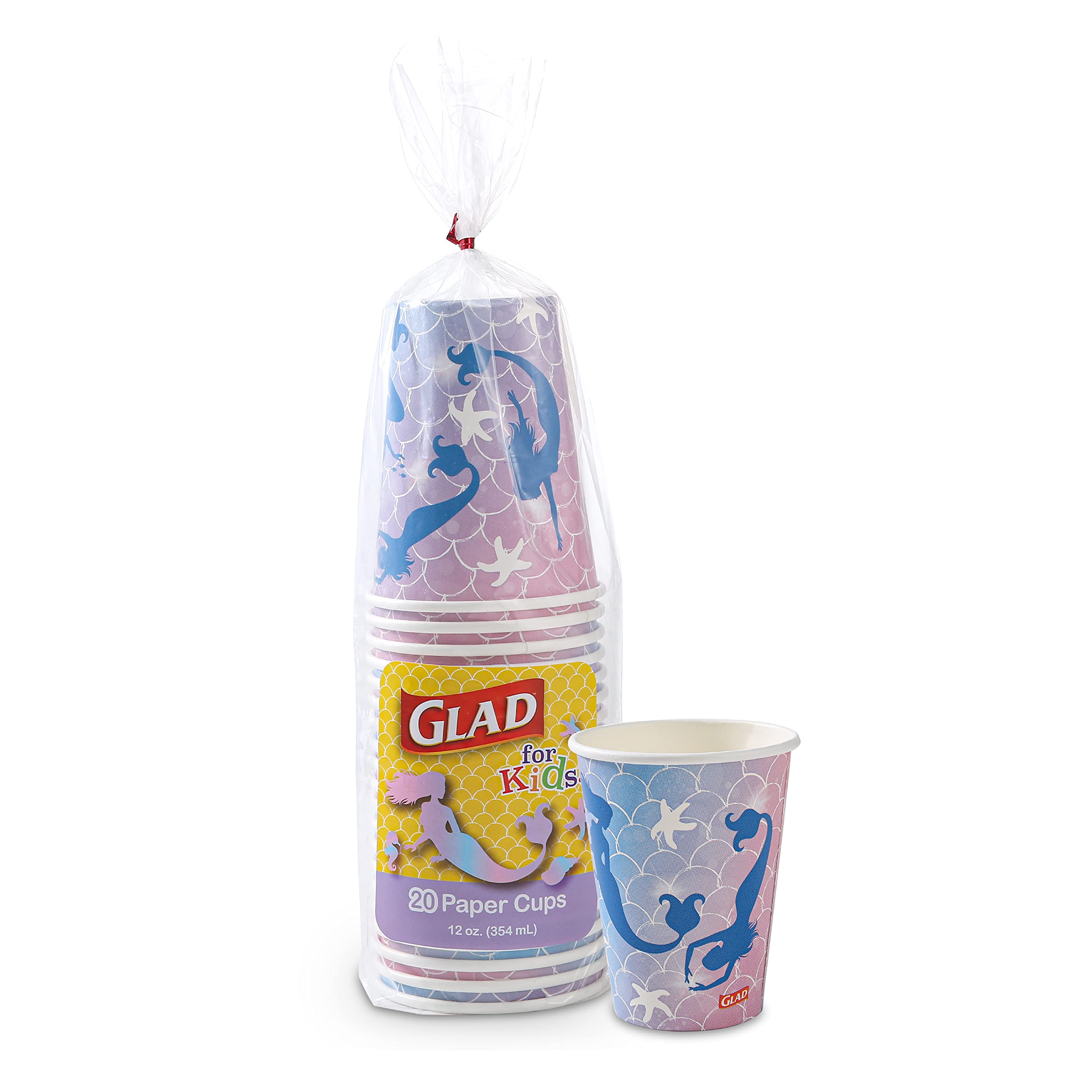 Glad for Kids Mermaids 12oz Paper Cups Soak Proof | Mermaids Kids Drinking Cups 12 Ounces | Mermaids Paper Cups for Everyday Use | 12 oz Paper Cups 20 Ct