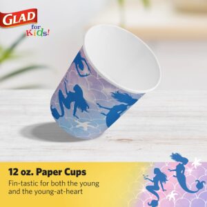 Glad for Kids Mermaids 12oz Paper Cups Soak Proof | Mermaids Kids Drinking Cups 12 Ounces | Mermaids Paper Cups for Everyday Use | 12 oz Paper Cups 20 Ct