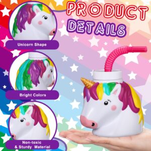 Mifoci Unicorn Birthday Party Favor Gift Supplies Unicorn Cups with Straws,10 oz Plastic Unicorn Shape Cup Reusable for Girls Birthday Baby Shower Unicorn Theme Party Supplies(Bright Color, 24 Set)