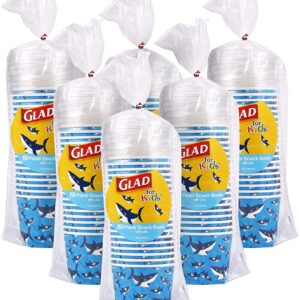 Glad for Kids Sharks 12 oz Paper Snack Bowls with Lids, Disposable Snack Cups with Lids, 12 oz, Heavy Duty Disposable Soak Proof Microwavable Paper Bowls for Soup, Ice Cream, 20 Count (Pack of 6)