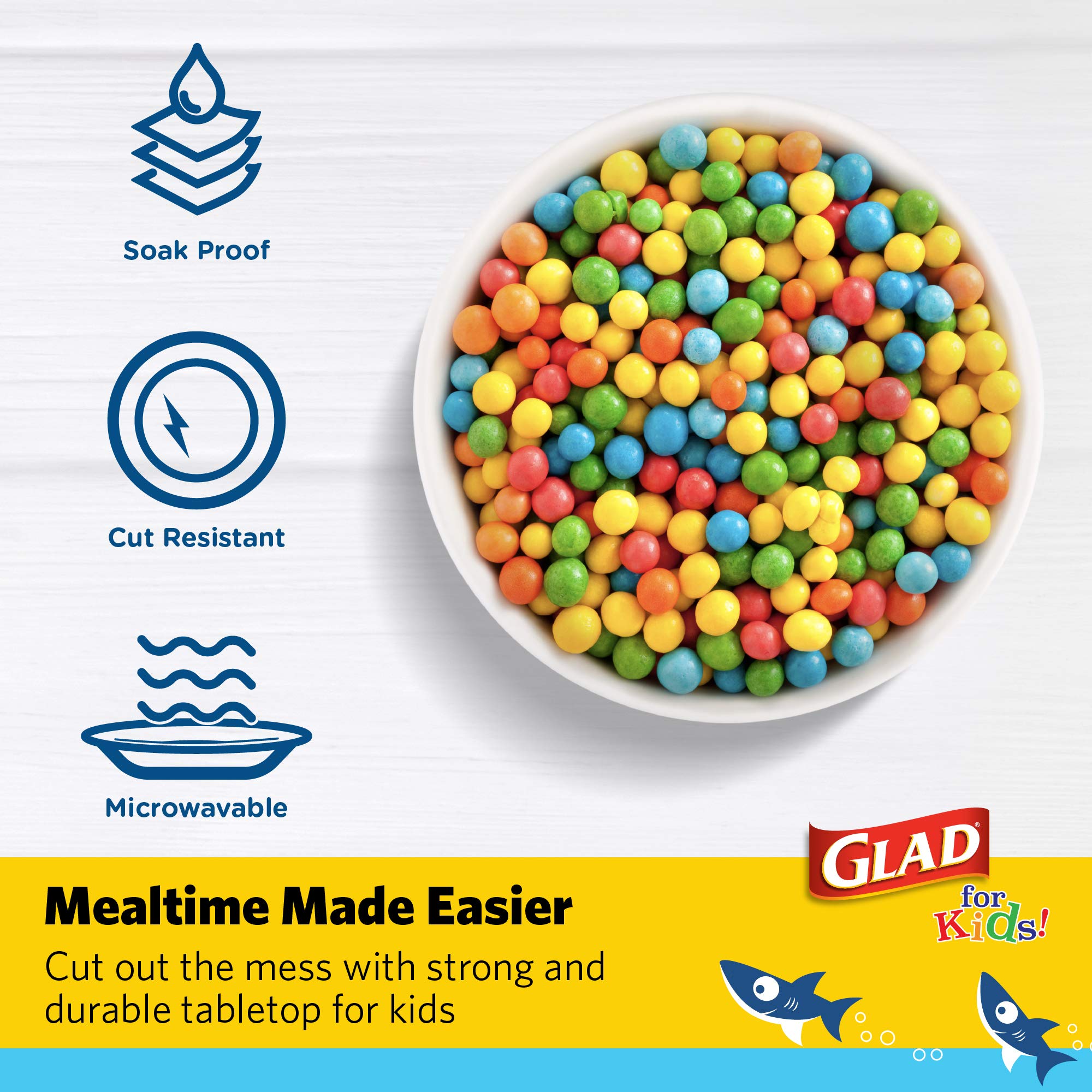 Glad for Kids Sharks 12 oz Paper Snack Bowls with Lids, Disposable Snack Cups with Lids, 12 oz, Heavy Duty Disposable Soak Proof Microwavable Paper Bowls for Soup, Ice Cream, 20 Count (Pack of 6)