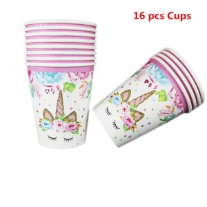 41Pcs Disposable Unicorn Themed Party Supplies Decorations Set for Girls Children Birthday Party Baby Shower,Include 16pcs Unicorn Paper Cups and 25pcs Unicorn straw,Serves 16 Guests