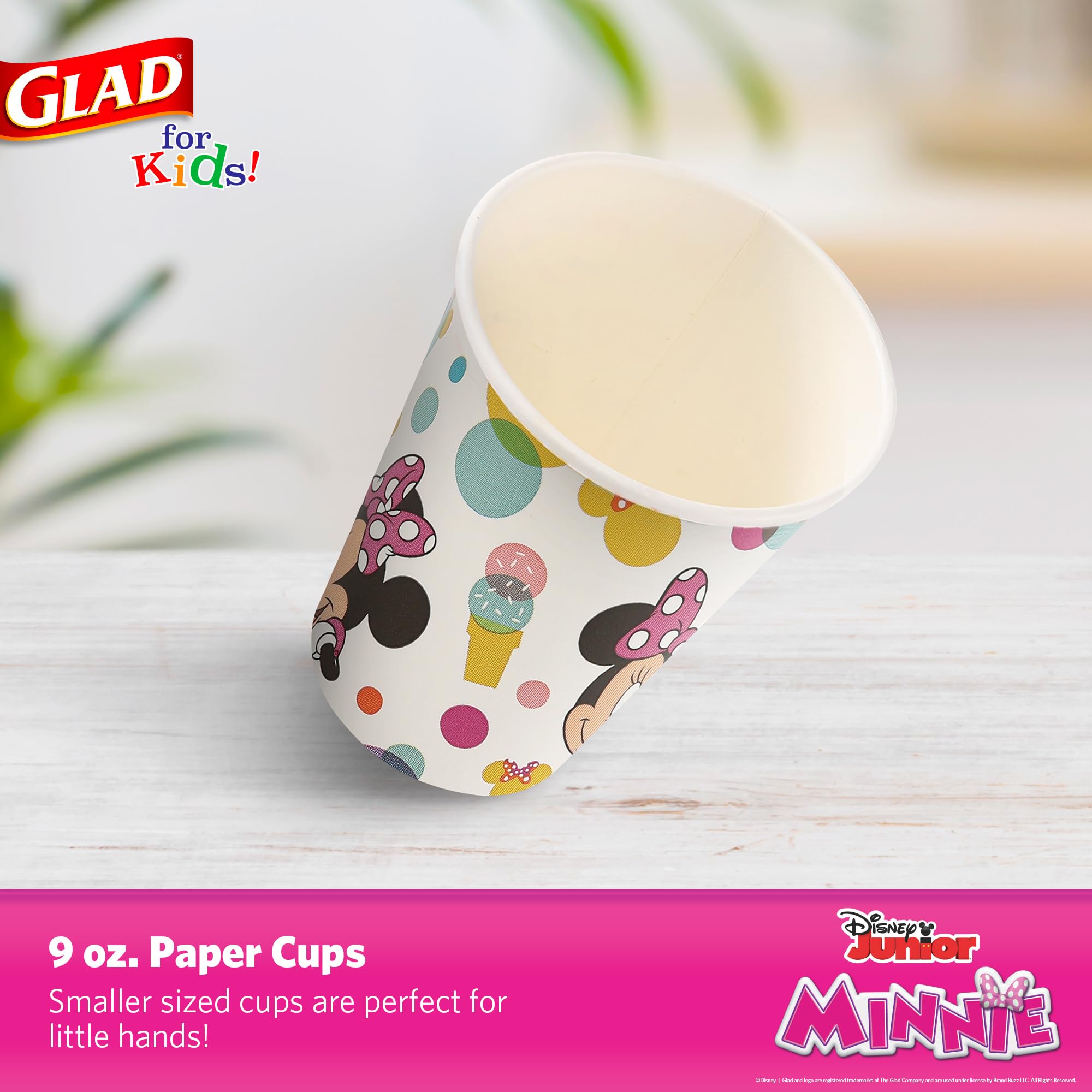 Glad for Kids Disney Mickey & Friends 9oz Paper Cups with Polka Dots Design | Polka Dot Mickey & Friends Paper Cups for Everyday Use, Kids Cups | Small 9oz Paper Cups 24 Ct