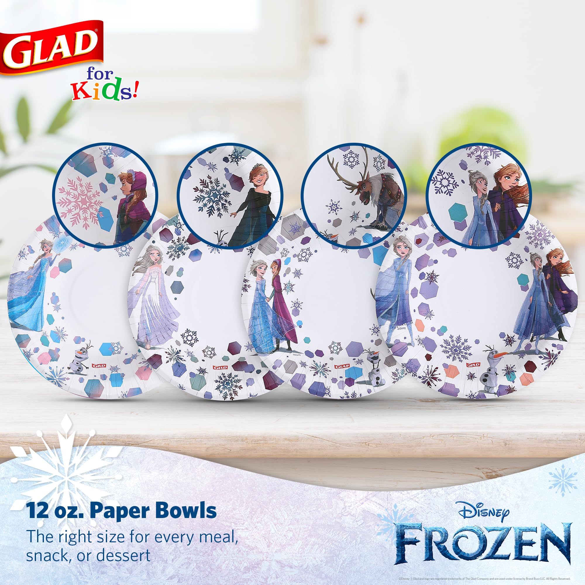 Glad for Kids Disney Frozen 12oz Paper Bowls| Disney Anna and Elsa Paper Bowls, Kids Bowls| Kid-Friendly Paper Bowls for Everyday Use, 12oz Paper Bowls 40 Ct