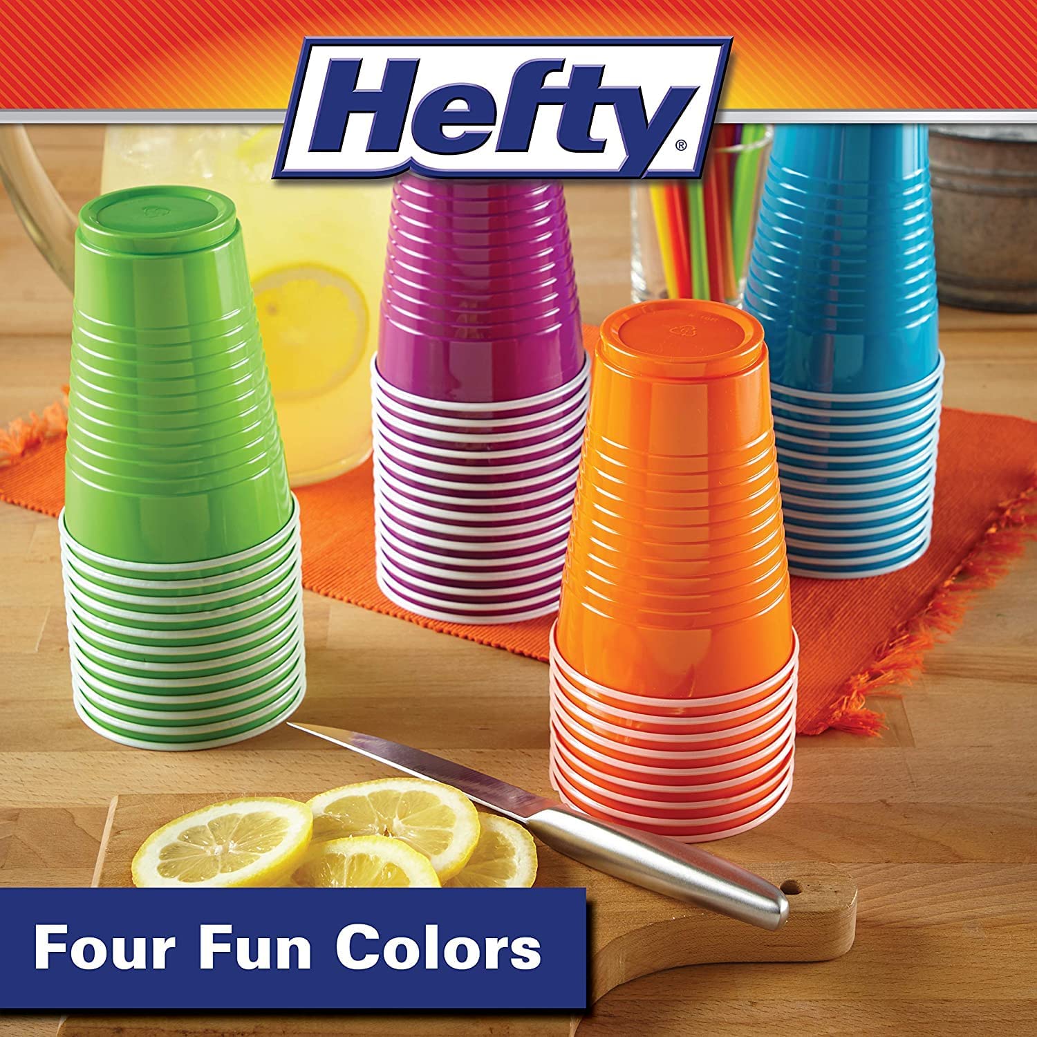 Hefty Party Cup Variety Pack, Disposable Plastic Party Cups, Easy Grip & Durable, Assorted Color Cup Variety Pack, 16-Ounce Cups, 100 CT Per Pack (Pack of 1)